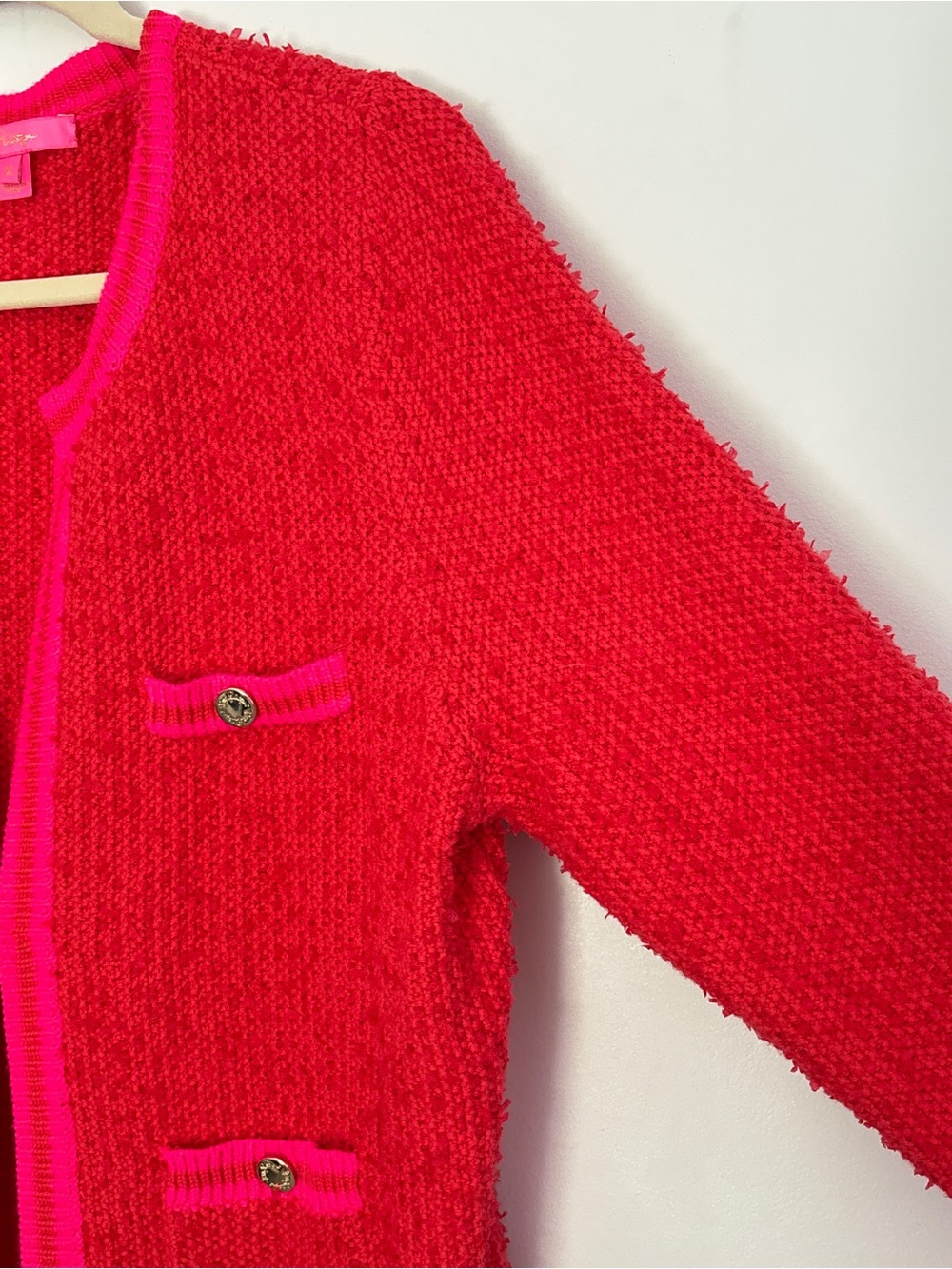 Lilly Pulitzer Nalayna Bouclé Cardigan Size XL Fuzzy Preppy Pocket Cozy Layering - Picture 5 of 16